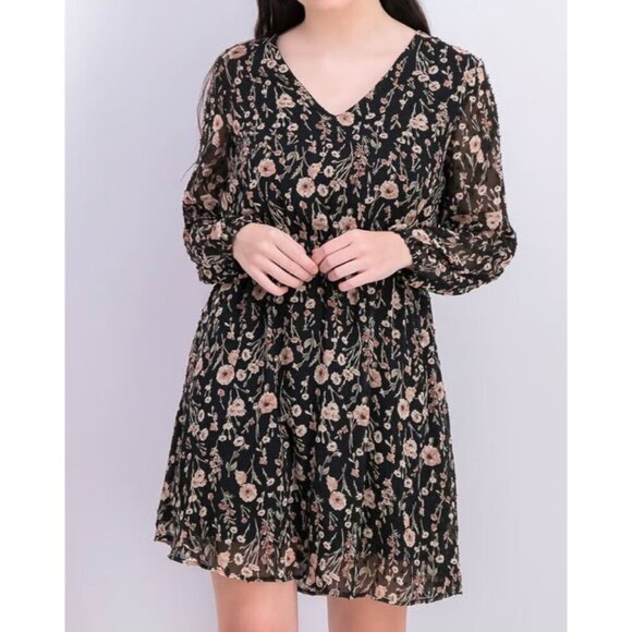 Collective Concepts Dresses & Skirts - Collective‎ Concepts Black Floral Mini Dress Long Sheer Sleeves Size XS